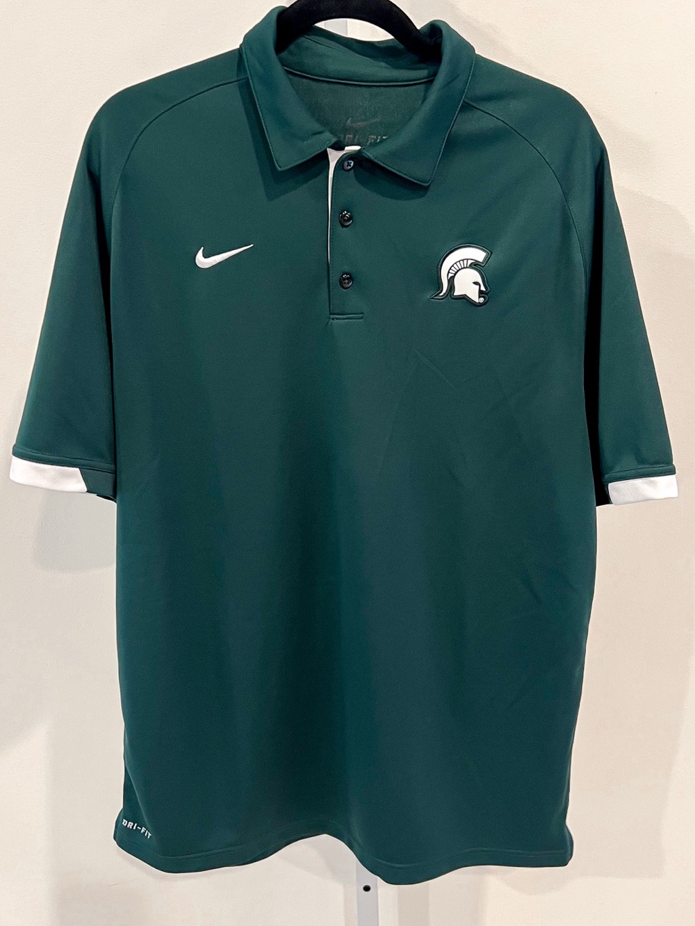 Nike Michigan State Spartans Green and White Dri Fit Polo Shirt Mens Sz Large